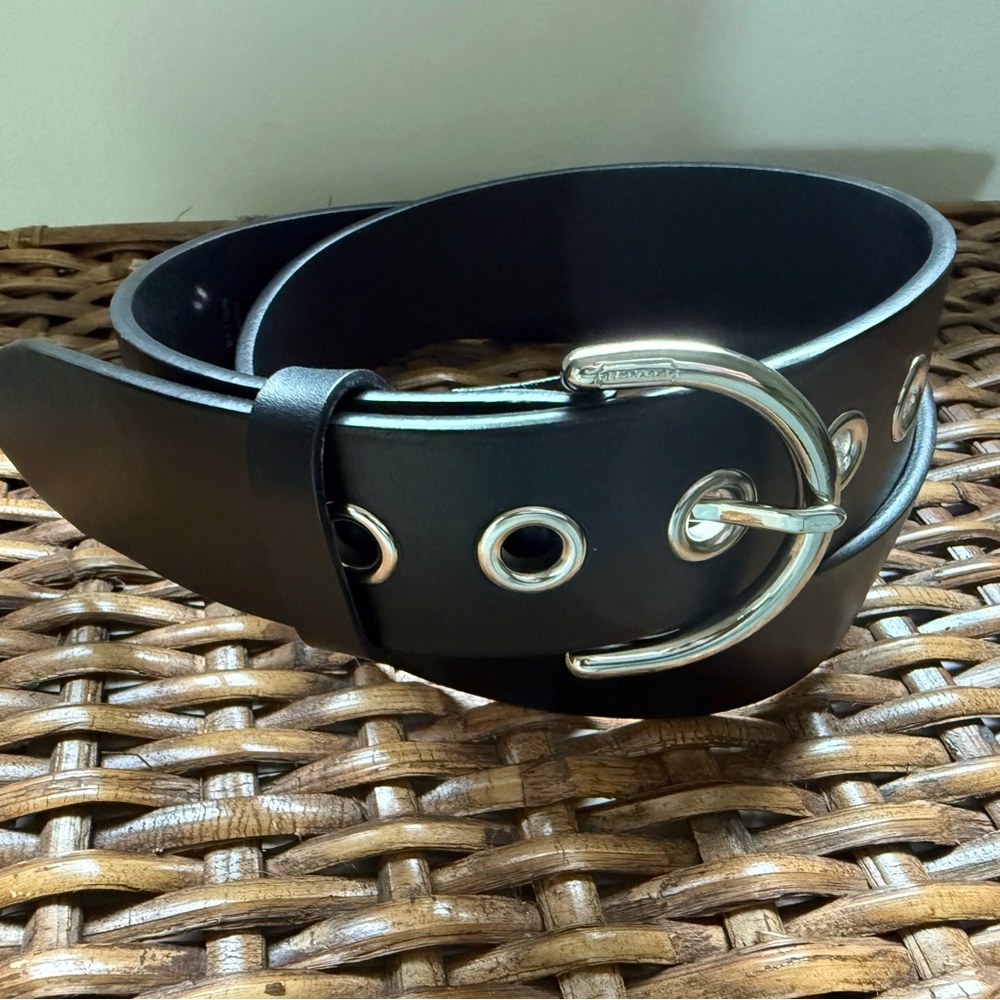 Coach- Black Leather Belt with Silver Buckle